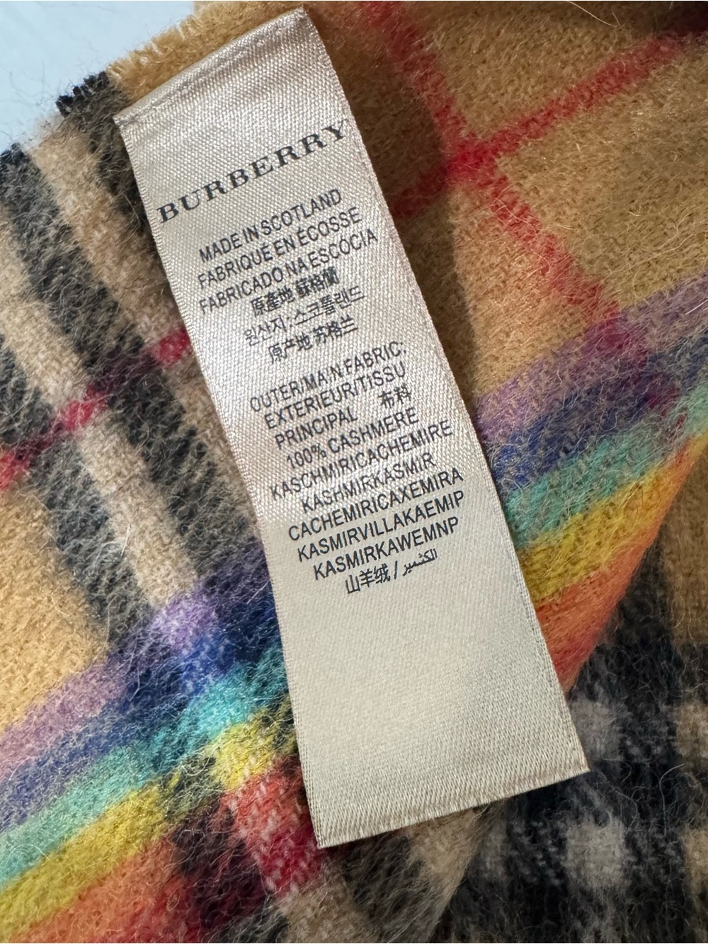 Burberry NWT Rainbow Check 100% Cashmere Scarf Made in Scotland MSRP $500+ - Picture 6 of 10